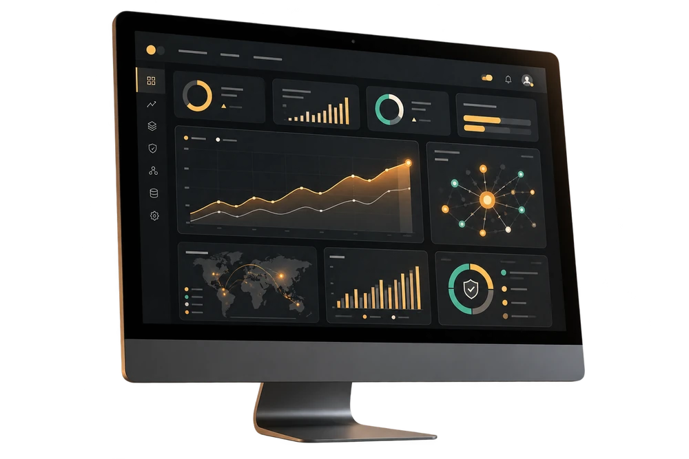 A governed insights dashboard displayed on a desktop monitor